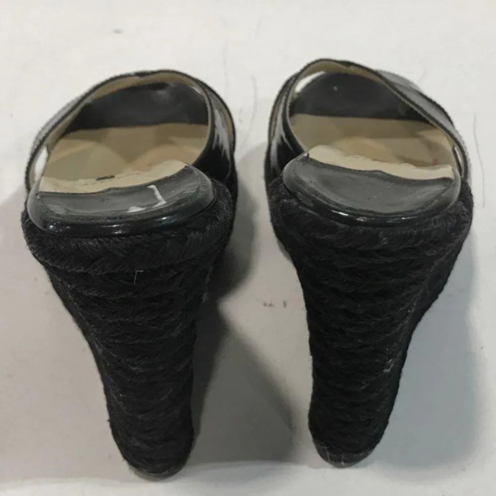 Women’s Jimmy Choo Black Patent Platform Espadrille Wedge Heels Sandals Size 37